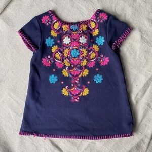 Genuine Kids Oshkosh Embroidered Floral Navy Dress 18M